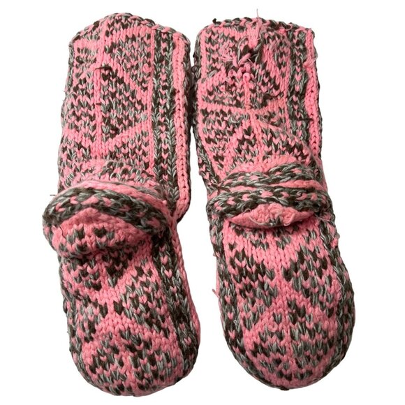 Handmade Pink and Gray Knitted Slippers High Calf 17d - Picture 7 of 8